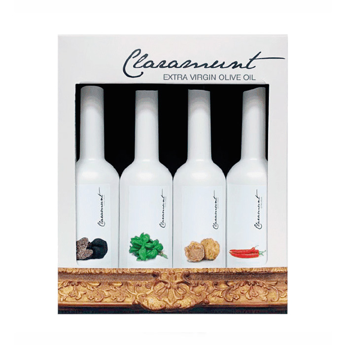 Estuche de 4 Botellas de AOVE Picual Aromatizado Claramunt 100ml